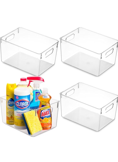 4-Pack Transparent Storage Box - Fridge Organizer Household Food Baskets for Countertops, Cabinets, Refrigerator, Freezer, Bedrooms, Bathrooms