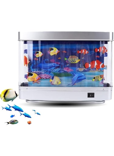 Bewinner Fake Fish Tank Mini Aquarium, Artificial Tropical Fish Decorative, Fish Night Light, Mini Fish Tank with Moving Fish Pretend Seabed World Lamp Lighting Move Virtual Aquarium