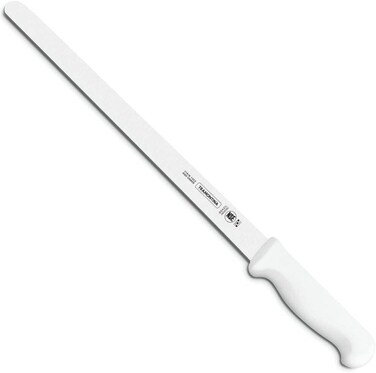 Tramontina Since 1911, Made In Brazil Professional 12 Inches Plain Edge Slicer Knife For Cold Cuts With Stainless Steel Blade And White Polypropylene Handle With Antimicrobial Protection