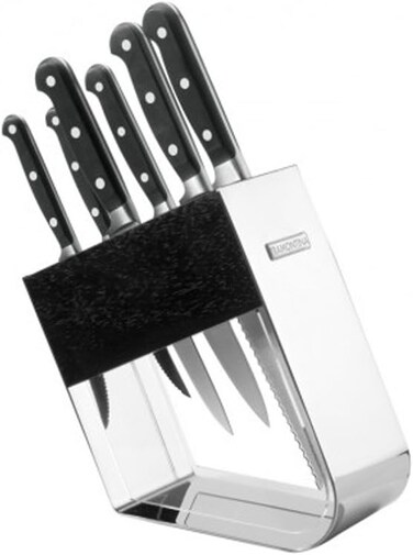 Tramontina Since 1911, Made In Brazil Century 7 Pieces Knife And Block Set With Stainless Steel Blade And Black Polycarbonate Handle