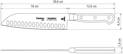 Tramontina Century 7 Inches Santoku Knife With Stainless Steel Blade And Black Polycarbonate Handle
