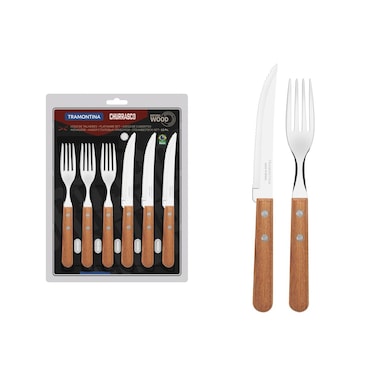 طقم أدوات مائدة ترامونتينا تشوراسكو مكون من 12 قطعة بشفرات من الفولاذ المقاوم للصدأ ومقابض من الخشب الطبيعي - صنع في البرازيل 22399030