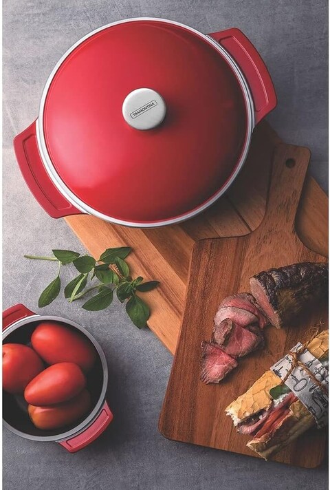 Tramontina Lyon 26cm 4.6L Red Forged Aluminum Casserole With Interior Starflon High Performance PFOA Free Nonstick Coating