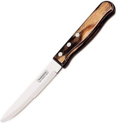 Tramontina Since 1911, Made In Brazil Jumbo 5 Inches Steak Knife With Stainless Steel Blade And Brown Dishwasher Safe Polywood Handle