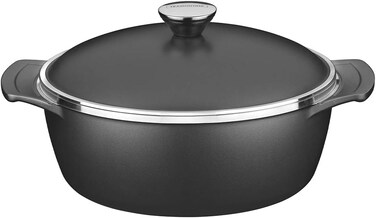 Tramontina Since 1911, Made In Brazil Lyon 24Cm 3.7L Black Forged Aluminum Casserole With Interior Starflon High Performance Pfoa Free Nonstick Coating