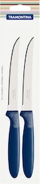 Tramontina Since 1911, Made In Brazil Ipanema 2 Pieces Steak Knife Set With Micro Serrated Edge Stainless Steel Blades And Blue Polypropylene Handles