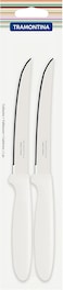 Tramontina Since 1911, Made In Brazil Ipanema 2 Pieces Steak Knife Set With Micro Serrated Edge Stainless Steel Blades And White Polypropylene Handles