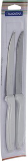 Tramontina Since 1911, Made In Brazil Ipanema 2 Pieces Steak Knife Set With Micro Serrated Edge Stainless Steel Blades And White Polypropylene Handles