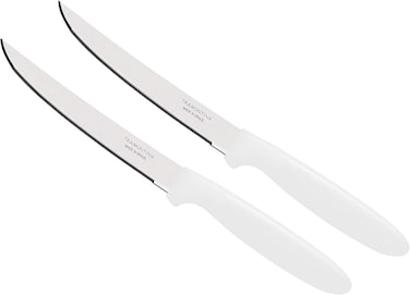 Tramontina Since 1911, Made In Brazil Ipanema 2 Pieces Steak Knife Set With Micro Serrated Edge Stainless Steel Blades And White Polypropylene Handles