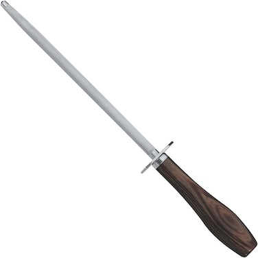 Tramontina Since 1911, Made In Brazil Churrasco 8 Inches Grooved Sharpener With Chrome-Plated Carbon Steel Rod And Treated Brown Polywood Handle