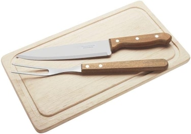 Tramontina Stainless Steel Barbecue 3-Pieces Set With Natural Wooden Handles