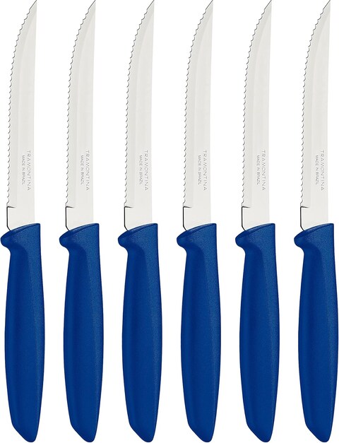 Tramontina Plenus 6 Pieces Steak And Fruit Knife Set With Stainless Steel Blades And Blue Polypropylene Handles