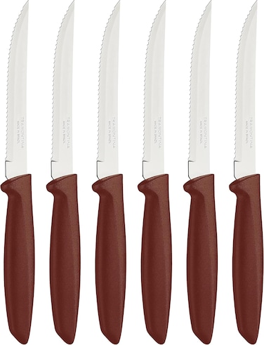 Tramontina Since 1911, Made In Brazil Plenus 6 Pieces Steak And Fruit Knife Set With Stainless Steel Blades And Brown Polypropylene Handles