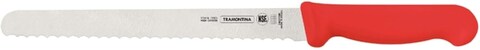 Tramontina Professional 10 Inches Serrated Slicer Knife For Cold Cuts With Stainless Steel Blade And Red Polypropylene Handle With Antimicrobial Protection