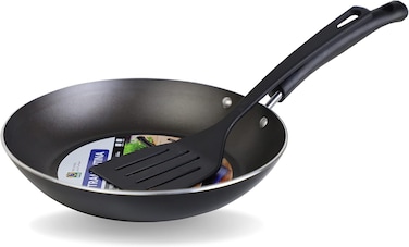 Tramontina Since 1911, Made In Brazil Paris 22Cm Aluminum Frying Pan With Interior Starflon Max Pfoa Free Nonstick Coating And Exterior Black Silicon Coating With Spatula