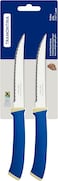 Tramontina Felice Steak Knife Set: 2 Micro-Serrated Stainless Steel Blades, Heat-Treated For Long-Lasting Edge, Blue Polypropylene Handles, Ideal For Cutting Steak &amp; Meats
