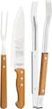 مجموعة أدوات الشواء ترامونتينا، 3 قطع - شفرات من الفولاذ المقاوم للصدأ بمقابض من الخشب الطبيعي، تتضمن سكينًا وشوكة وملقطًا، 22399097، صنع في البرازيل