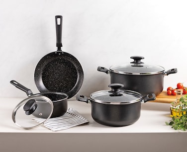 Tramontina Black Aluminum Cookware Set with Interior and Exterior Starflon Excellent Nonstick Coating 7 pieces