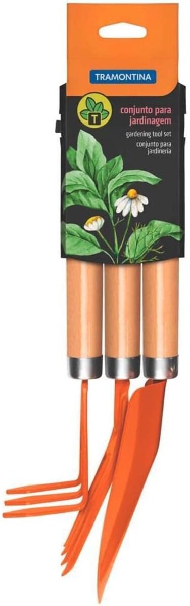 Tramontina Since 1911, Made In Brazil 3 Pieces Garden Tool Set With Special Carbon Steel And Wood Handle Includes Garden Trowel + Transplanting Trowel + Cultivator