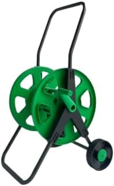 Tramontina Since 1911, Made In Brazil A Black Garden Hose Reel With Wheels