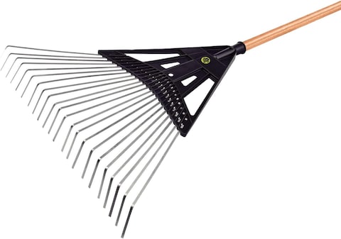 Tramontina 22 Metalic Flat Wire Teeth With Black Polypropylene Garden Leaf Rake And 120cm Varnished-finish Wood Handle