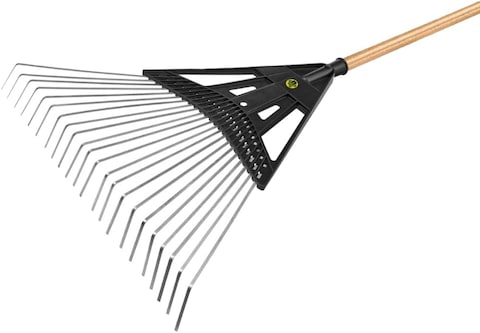 Tramontina 22 Metalic Flat Wire Teeth With Black Polypropylene Garden Leaf Rake And 120cm Varnished-finish Wood Handle