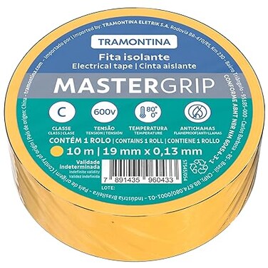 Tramontina Yellow Electrical Tape Class C, 0.13 X 19mm, 10m - Flame-Retardant, Flexible &amp; Durable, Safe Insulation For Wiring And Cable Marking