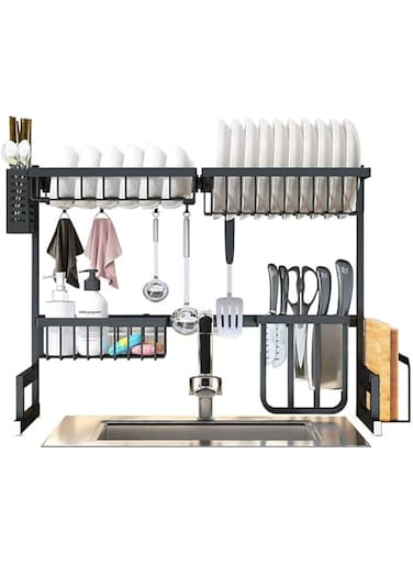 Lixada Over the Sink Stainless Steel Dish Rack Dish Drainer Drying Dryer Rack Holder with Draining Board Chopsticks Holder for Kitchenware