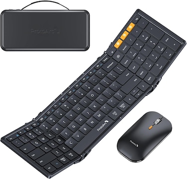 ProtoArc Foldable Keyboard and Mouse, XKM01 Folding Bluetooth Keyboard Mouse Combo for Business and Travel, 2.4G+Dual Bluetooth Full-Size Portable Keyboard for Laptop iPad Tablets - Black