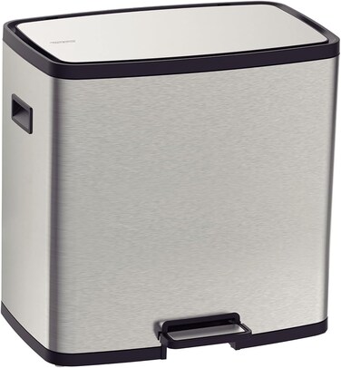 Tramontina Since 1911, Made In Brazil Octos 15+15Liter Stainless Steel Pedal Trash Bin With A Scotch Brite Finish And Removable Internal Bucket