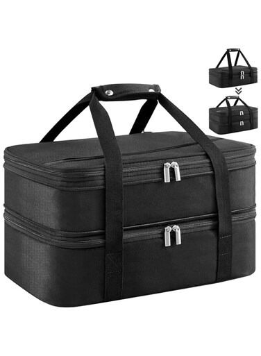 Insulated Double Casserole Carrier Thermal Lunch Tote for Potluck Parties, Picnic, Beach, Fits 22.5 x 32.5 cm Casserole Dish, Expandable by Mid Zipper