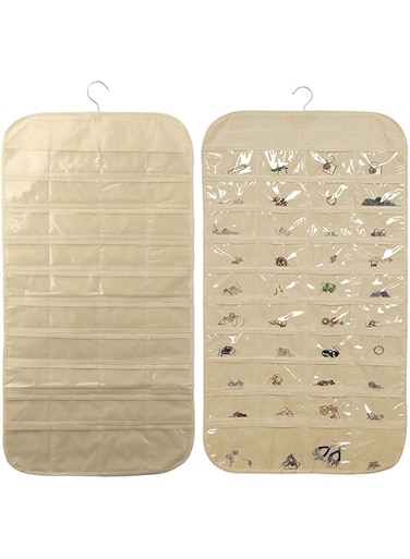 BIGTHREE Hanging Jewelry Organizer, Sided Closet Earring Storage, Jewelry Accessories Pocket Organizer, 80 Pockets Earring Organizer with Hook, Ring Necklace Display Holder