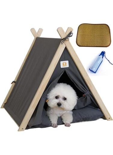 IS MUHE Cat Tent, Pets Teepee with Removable Washable Cushion Easy Assemble, Washable Dog Tent, Portable Cat House, Cute Cat Bed(Grey) 