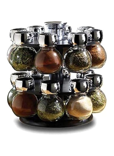Dubkart 16 Piece Glass Spice Jar Rack Set, Features Round Rotating Spice Rack to House the Spice Jars