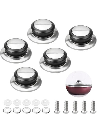 GNAFOTU [5Pack]Universal Pot Lids Handle Heat-Resistant Knobs, Stainless Steel Cookware Cover Pan Parts Set with Screws