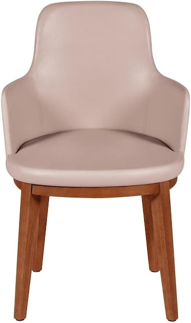 Tramontina Since 1911, Made In Brazil London Chair With Arms In Almond-Colored Brazilian Tauari Wood And Beige Leatherette Upholstery