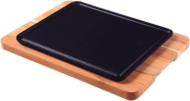 Tramontina Since 1911, Made In Brazil 35X25Cm Teak Wood Rectangular Barbecue Mix Grill With Sanded Finish And Cast Iron Plate