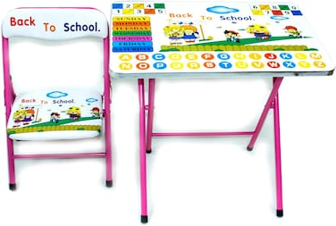 Kids Folding Study Table &amp; Chair Set &ndash; Pink   Compact &amp; Portable   Table: 60x40x54cm, Chair: 28x28x50cm