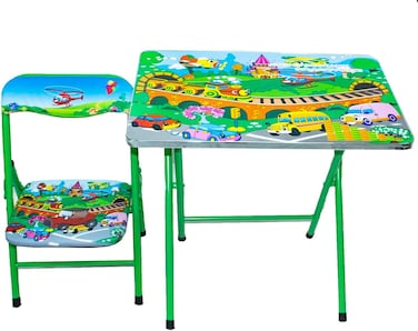 Kids Folding Study Table &amp; Chair Set &ndash; Green   Compact &amp; Portable   Table: 60x40x54cm, Chair: 28x28x50cm