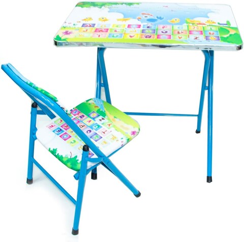 Kids Folding Study Table &amp; Chair Set &ndash; Blue   Compact &amp; Portable   Table: 60x40x54cm, Chair: 28x28x50cm