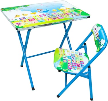 Kids Folding Study Table &amp; Chair Set &ndash; Blue   Compact &amp; Portable   Table: 60x40x54cm, Chair: 28x28x50cm