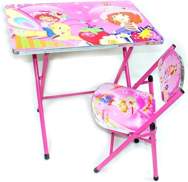 Kids Folding Study Table &amp; Chair Set &ndash; Pink   Compact &amp; Portable   Table: 60x40x54cm, Chair: 28x28x50cm