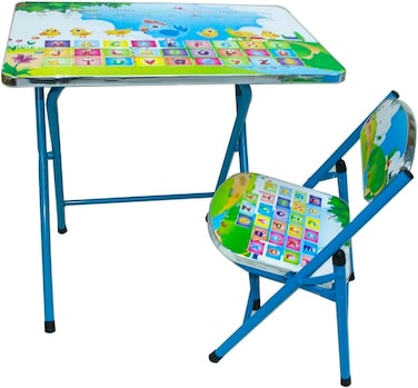 Kids Folding Study Table &amp; Chair Set &ndash; Blue   Compact &amp; Portable   Table: 60x40x54cm, Chair: 28x28x50cm
