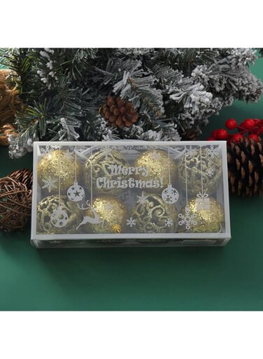 Christmas ball decoration, 5-piece Christmas ball decoration set, Christmas ball shatterproof Christmas tree themed ball decoration set (golden)