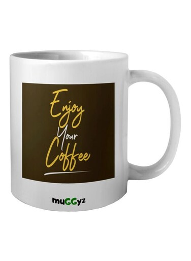 Enjoy Printed Coffee Mug White/Brown/Yellow