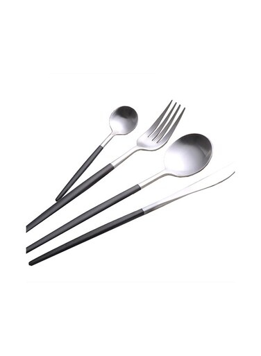 Dinner Flatware Cutlery Set Silver/Black