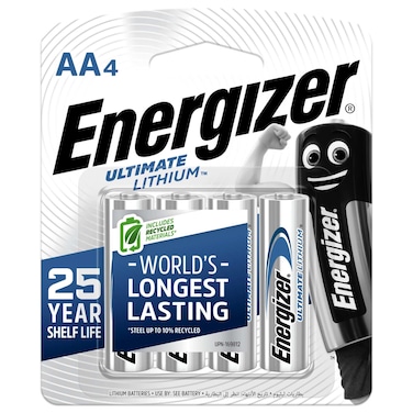 Energizer Ultimate AA Lithium Batteries 1.5V (91BP)  Pack of 4