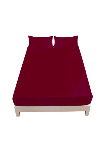 Smart Fitted Bed Sheet Plain Cotton Bed Sheet with 2 Pillow Covers Maroon