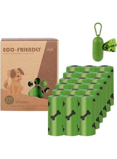 Dog Poop Bags Waste Bags Lavander Scented 18 Rolls 270 Individual Pieces Pet Dog Supplies for Dogs with One Free Dispenser Exceptionally Thick and Strong 100% No Leak Big Size Odor Resistant