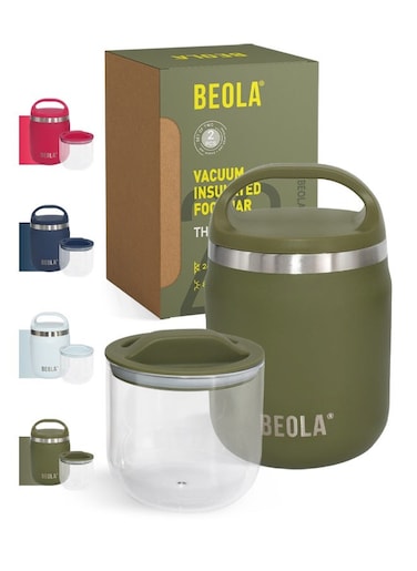 600ml Food Jar Lunch Box Food Thermos Stainless Steel Double Wall Insulated Travel Food Flask with Snack Tritan Container for Kids, Adults, 20oz (Forest Green)